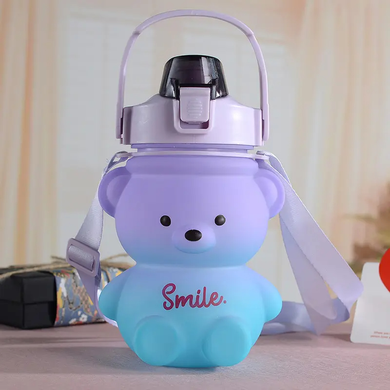 USSE Bear Water Bottles with Straw Adjustable Strap Portable Drinking ...